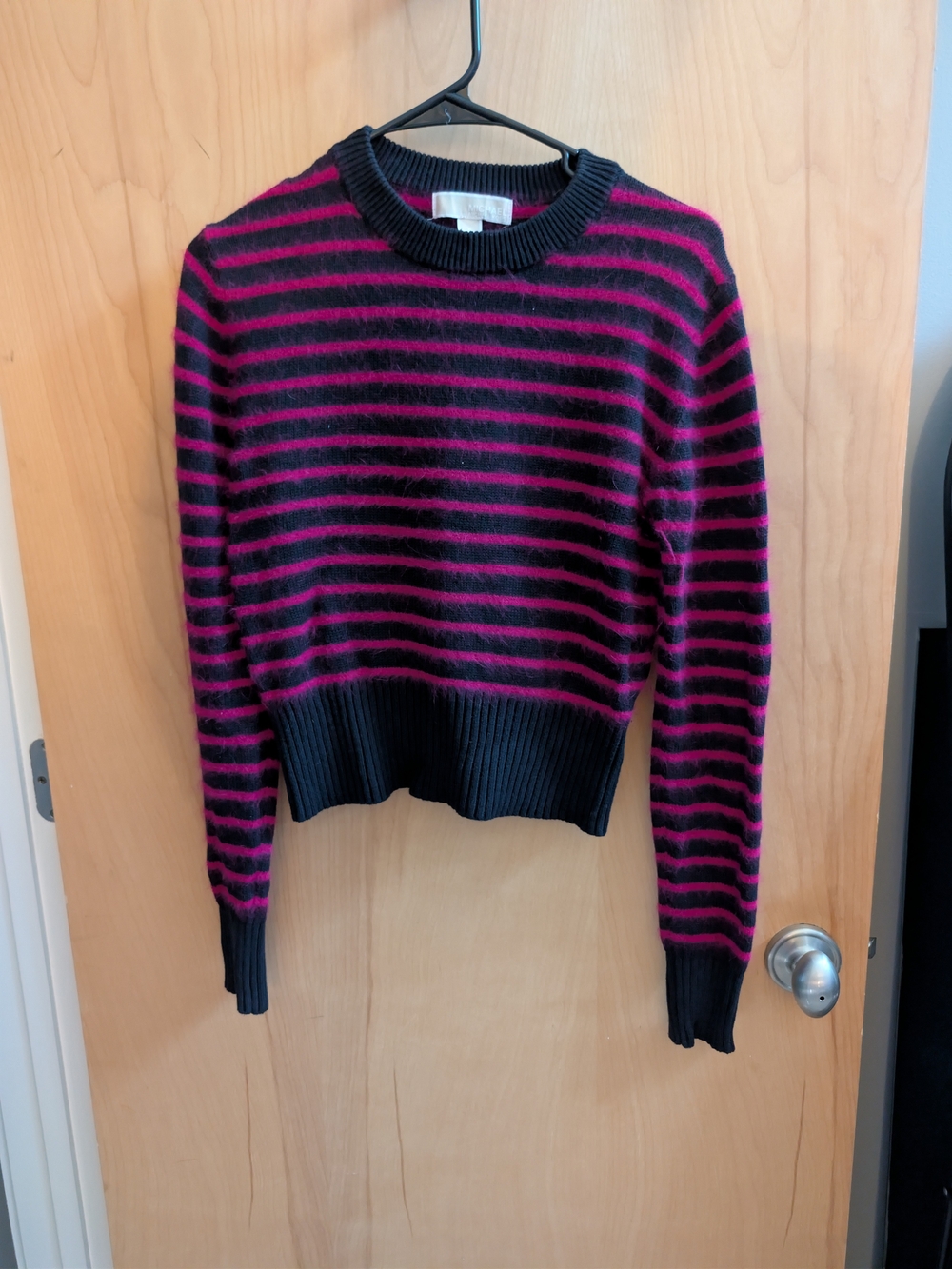 MICHAEL Michael Kors Black & Magenta Striped Crewneck Sweater